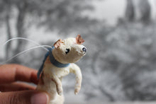 Laden Sie das Bild in den Galerie-Viewer, Spun Cotton Christmas Ornament Sitting Dog with Blue Ribbon