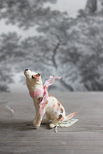 Laden Sie das Bild in den Galerie-Viewer, Spun Cotton Christmas Ornament Sitting Dog with Pink Ribbon