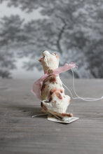 Laden Sie das Bild in den Galerie-Viewer, Spun Cotton Christmas Ornament Sitting Dog with Pink Ribbon
