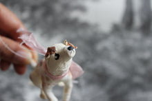 Laden Sie das Bild in den Galerie-Viewer, Spun Cotton Christmas Ornament Sitting Dog with Pink Ribbon