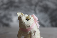 Laden Sie das Bild in den Galerie-Viewer, Spun Cotton Christmas Ornament Sitting Piglet with Pink Ribbon