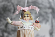 Laden Sie das Bild in den Galerie-Viewer, Spun Cotton Christmas Ornament Girl with Cake "Sweetie Pie"