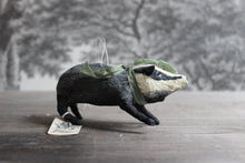 Laden Sie das Bild in den Galerie-Viewer, Spun Cotton Christmas Ornament Badger with Green Ribbon