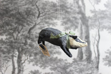 Laden Sie das Bild in den Galerie-Viewer, Spun Cotton Christmas Ornament Badger with Green Ribbon