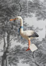 Laden Sie das Bild in den Galerie-Viewer, Spun Cotton Christmas Ornament Stork with Blue Ribbon