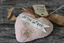 Laden Sie das Bild in den Galerie-Viewer, Spun Cotton Ornament Heart with Fabric Backing "With Love"