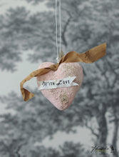 Laden Sie das Bild in den Galerie-Viewer, Spun Cotton Ornament Heart with Fabric Backing "With Love"