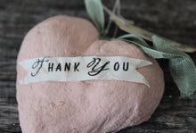 Laden Sie das Bild in den Galerie-Viewer, Spun Cotton Ornament Heart with Fabric Backing "Thank You"