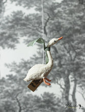 Laden Sie das Bild in den Galerie-Viewer, Spun Cotton Ornament Goose with Dusty Green Ribbon