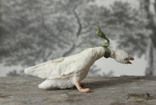 Laden Sie das Bild in den Galerie-Viewer, Spun Cotton Standing Figurine Cackling Goose with Green  Ribbon
