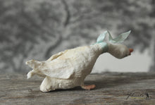Laden Sie das Bild in den Galerie-Viewer, Spun Cotton Standing Figurine Cackling Goose with Mint  Ribbon