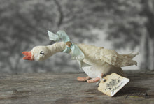 Laden Sie das Bild in den Galerie-Viewer, Spun Cotton Standing Figurine Cackling Goose with Mint  Ribbon