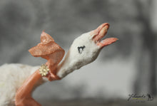 Laden Sie das Bild in den Galerie-Viewer, Spun Cotton Standing Figurine Cackling Goose with Peach  Ribbon