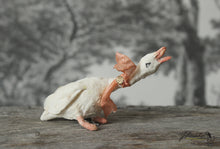 Laden Sie das Bild in den Galerie-Viewer, Spun Cotton Standing Figurine Cackling Goose with Peach  Ribbon
