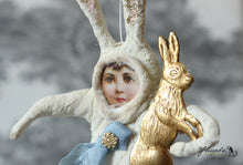 Laden Sie das Bild in den Galerie-Viewer, Spun Cotton Ornament White Easter Rabbit with golden Bunny