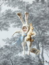 Laden Sie das Bild in den Galerie-Viewer, Spun Cotton Ornament White Easter Rabbit with golden Bunny