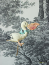 Laden Sie das Bild in den Galerie-Viewer, Pelican with Mint Ribbon Spun Cotton Figurine