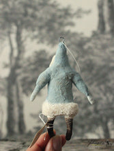 Laden Sie das Bild in den Galerie-Viewer, Spun Cotton Christmas Ornament Blue Santa "Noel"