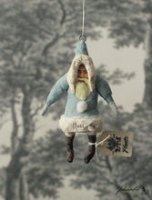 Laden Sie das Bild in den Galerie-Viewer, Spun Cotton Christmas Ornament Blue Santa "Noel"