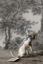Laden Sie das Bild in den Galerie-Viewer, Spun Cotton Ornament Sitting Dog with Blue Ribbon