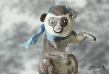Laden Sie das Bild in den Galerie-Viewer, Sitting Monkey with Blue Ribbon Spun Cotton Figurine