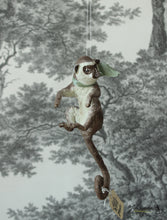 Laden Sie das Bild in den Galerie-Viewer, Sitting Monkey with Green Ribbon Spun Cotton Figurine