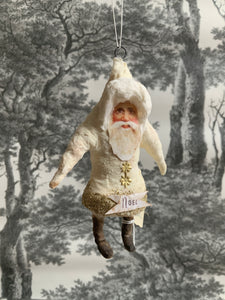 Spun Cotton Christmas Ornament White Santa