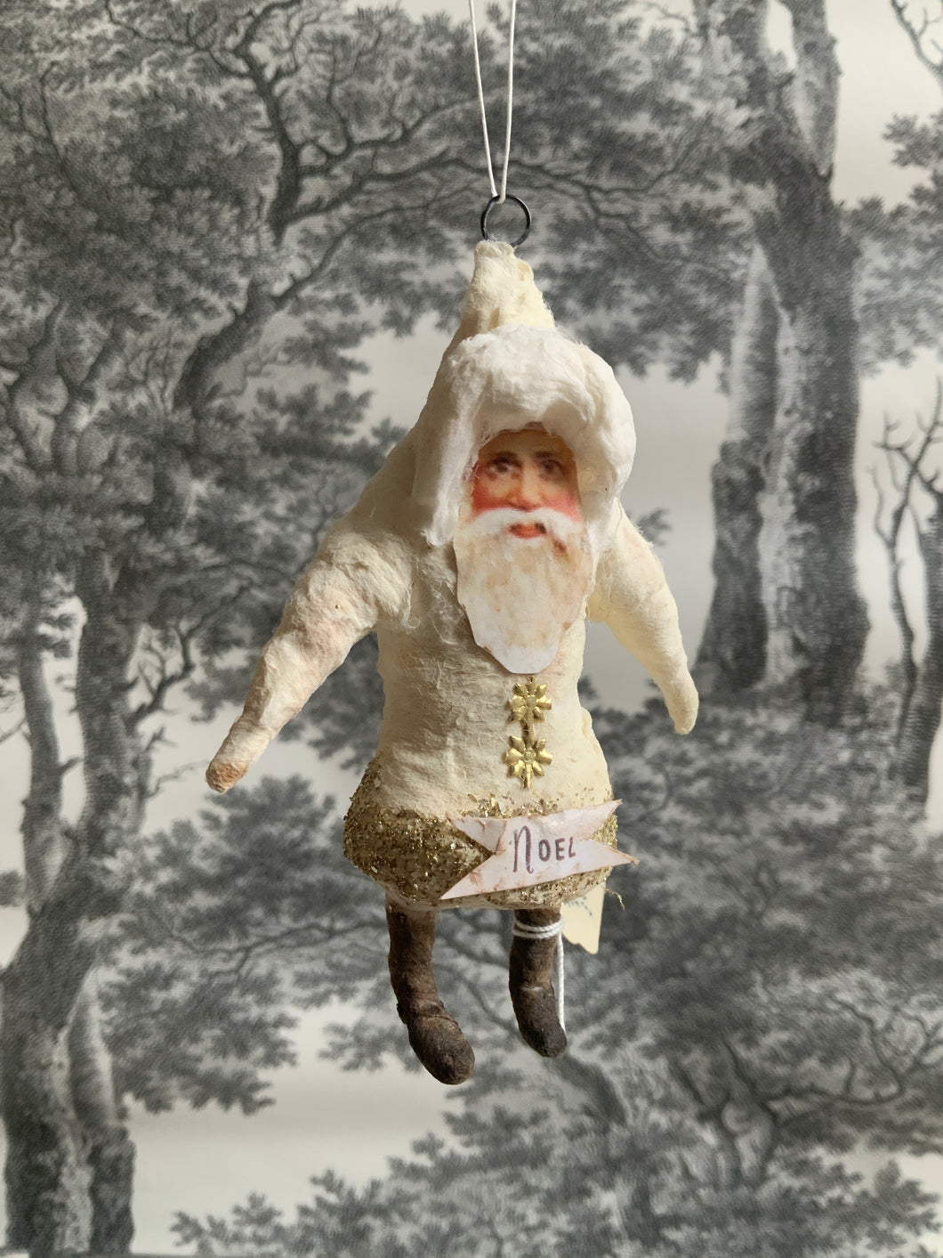 Spun Cotton Christmas Ornament White Santa 