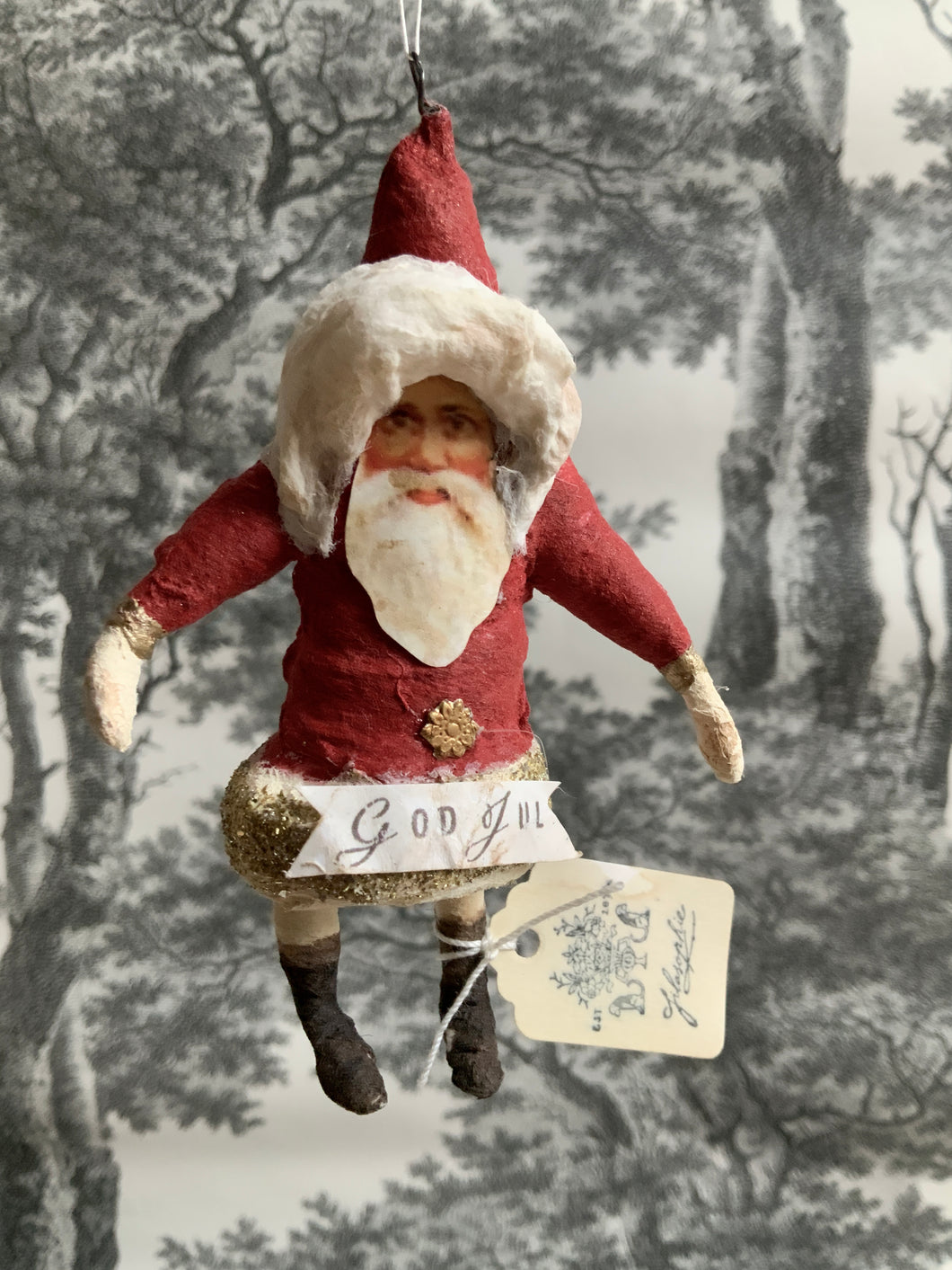 Spun Cotton Christmas Ornament Red Santa 