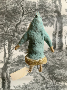 Spun Cotton Christmas Ornament Blue Santa "Holly Jolly"