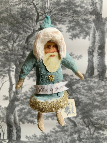 Spun Cotton Christmas Ornament Blue Santa 