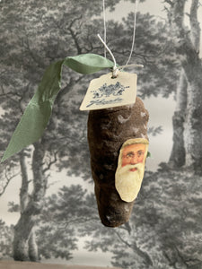 Spun Cotton Winter Ornament Pinecone with Green Ribbon