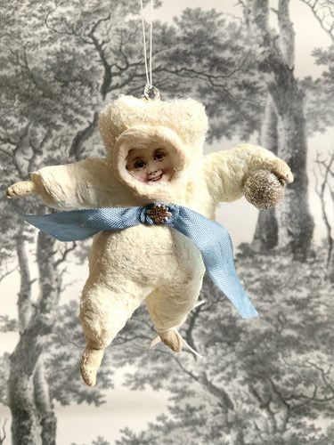 Spun Cotton Ornament Snowbaby with Snowball