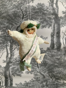 Spun Cotton Ornament Snowbaby "Mistletoe Kisses"