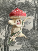 Laden Sie das Bild in den Galerie-Viewer, Spun Cotton Winter Ornament Chubby Mushroom &quot;Joy, Hope &amp; Wonder&quot;