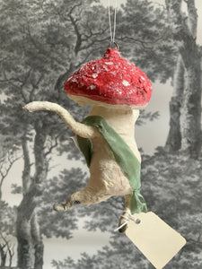 Spun Cotton Winter Ornament Chubby Mushroom "Joy, Hope & Wonder"