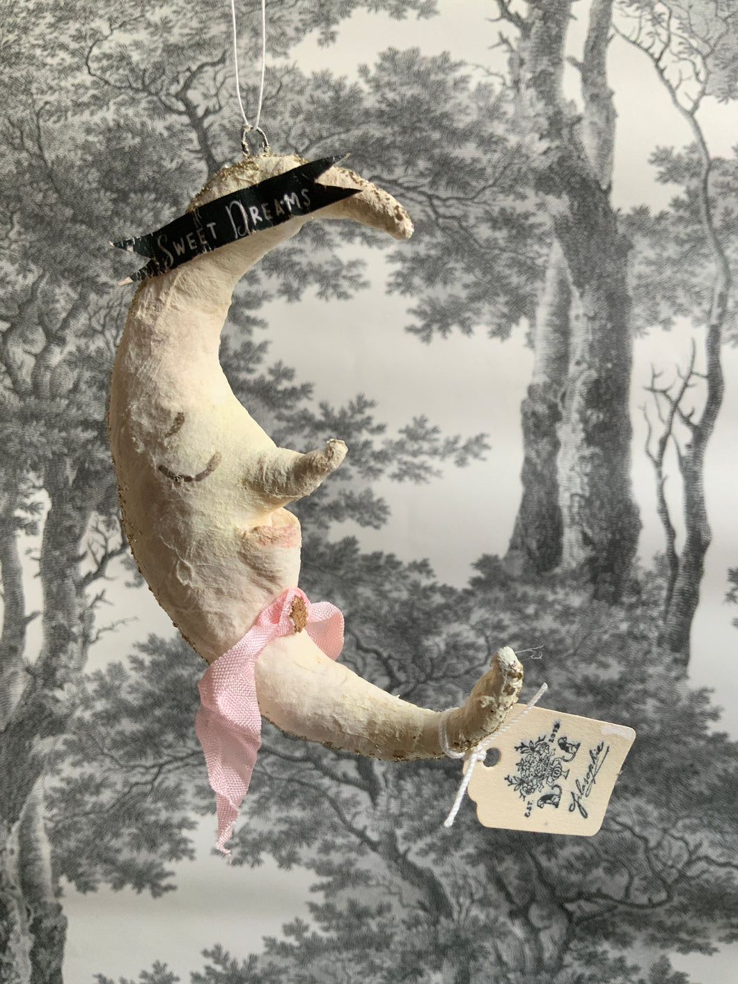 Spun Cotton Christmas Ornament Moon 