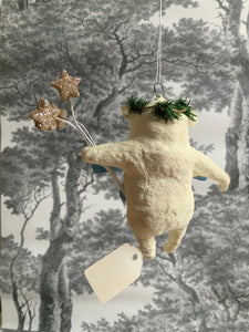 Spun Cotton Christmas Ornament Polar Bear with Wreath