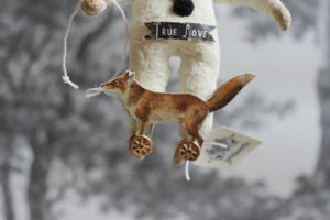 Spun Cotton Christmas Ornament Terrier with Pulltoy