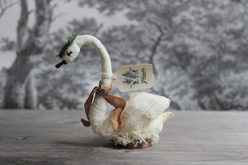 Standing Spun Cotton Figurine Winged Swan with Wreath Crown