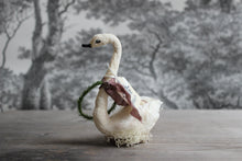 Laden Sie das Bild in den Galerie-Viewer, Standing Spun Cotton Figurine Winged Swan with Wreath