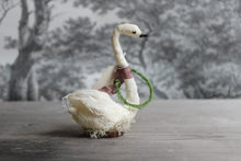 Laden Sie das Bild in den Galerie-Viewer, Standing Spun Cotton Figurine Winged Swan with Wreath
