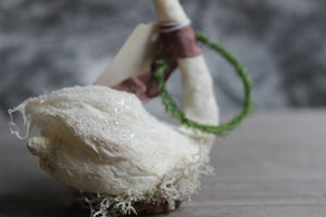 Standing Spun Cotton Figurine Winged Swan with Wreath