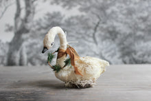 Laden Sie das Bild in den Galerie-Viewer, Standing Spun Cotton Figurine Curious Winged Swan with Wreath
