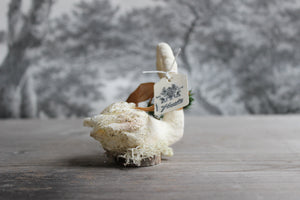 Standing Spun Cotton Figurine Curious Winged Swan with Wreath