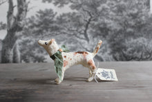 Laden Sie das Bild in den Galerie-Viewer, Spun Cotton Christmas Ornament Dog Terrier with Green Ribbon