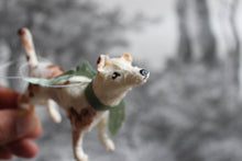 Laden Sie das Bild in den Galerie-Viewer, Spun Cotton Christmas Ornament Dog Terrier with Green Ribbon