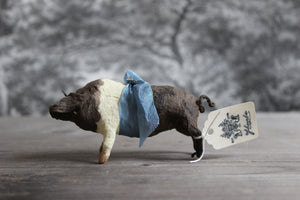 Spun Cotton Christmas Ornament Piglet with Blue Ribbon