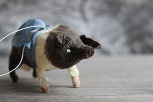 Spun Cotton Christmas Ornament Piglet with Blue Ribbon