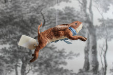 Laden Sie das Bild in den Galerie-Viewer, Spun Cotton Christmas Ornament  Jumping Hare with Blue Ribbon